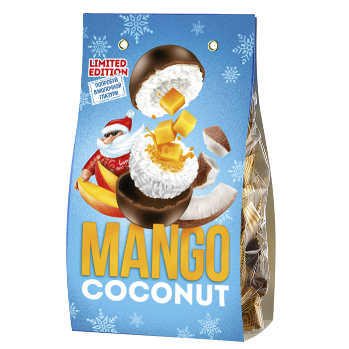 Кокосовые конфеты с начинкой "Манго-маракуйя" в молочной глазури 