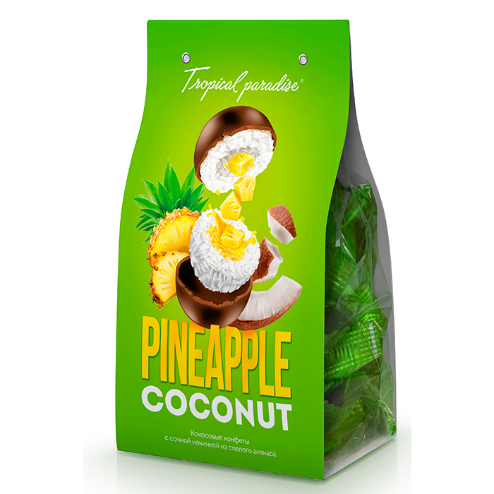 Конфета глазированная кокосовая с начинкой «Ананас» в молочной шоколадной глазури
